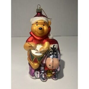 Santa's Best European Style Glass Pooh Bear and Eeyore Ornament Christmas Disney